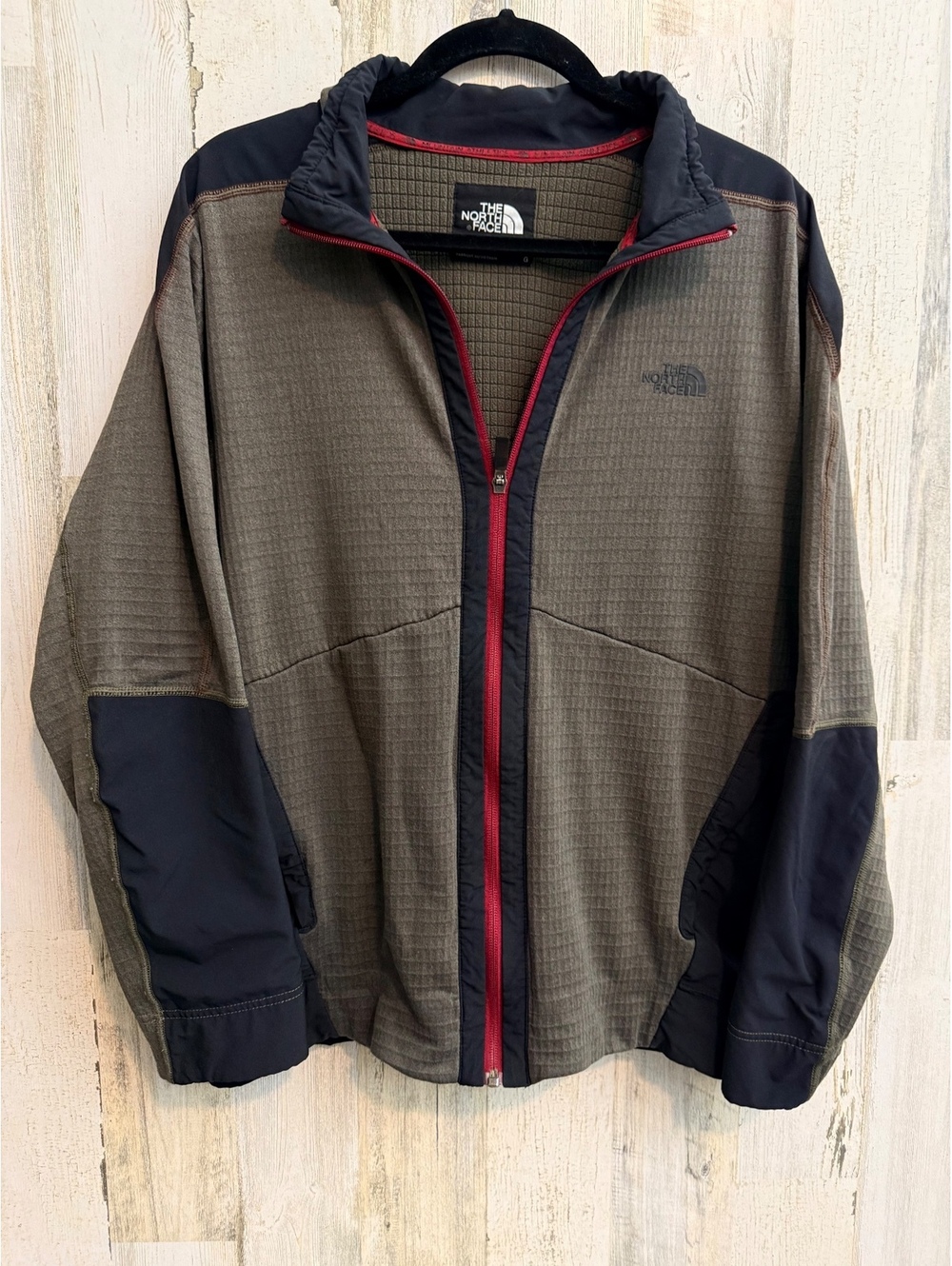 The North Face Full Zip Grid Fleece Jacket Brown Black Red Men’s